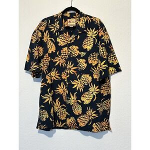 Vintage Paradise on a Hanger Mens Sz XL Blue Pineapple Print Cotton Hawaiian USA